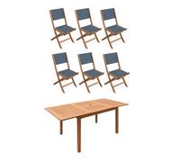 Sweeek - 6-Seater Extendable Wooden Garden Table With 6 Textilene Chairs Natural 180X80X75 Cm - Almeria Table 180Cm + 6 Chairs