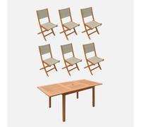 Sweeek - 6-Seater Extendable Wooden Garden Table With 6 Textilene Chairs Natural 180X80X75 Cm - Almeria Table 180Cm + 6 Chairs