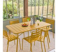 Sweeek - 6-Seater Folding Metal Garden Table With 6 Chairs Yellow Ochre 141.2X80X72.5 Cm - Amelia