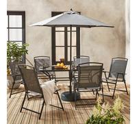 sweeek 6-seater Metal Dining Set With Foldable Chairs & Parasol in Grey sweeek Grey