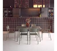 Sweeek - 6-Seater Metal Garden Table Set With 6 Chairs Khaki Green 141.2X80X72.5 Cm - Amelia