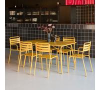 Sweeek - 6-Seater Metal Garden Table Set With 6 Chairs Yellow Ochre 141.2X80X72.5 Cm - Amelia