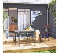 sweeek 6-seater Metal Garden Table With 2 Armchairs & 4 Chairs in Grey sweeek Grey