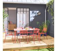 Sweeek - 6-Seater Metal Garden Table With 2 Armchairs And 4 Chairs Terracotta 160X90X72.5 Cm - Amelia