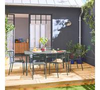 Sweeek - 6-Seater Metal Garden Table With 2 Armchairs And 4 Chairs Khaki Green 160X90X72.5 Cm - Amelia