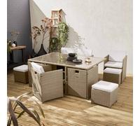 Sweeek - 6 To 10-Seater Rattan Cube Table Set With Chairs Beige 110X110X73 Cm - Vabo 10