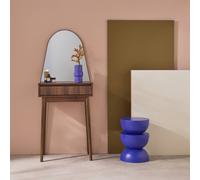 Sweeek - 60Cm Wooden Effect Dresser With A Rounded Mirror And 1 Drawer Linear Walnut 60X35X147.5 Cm