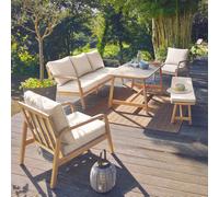 Sweeek - 7-Seater Garden Lounge In Acacia Wood Carnota Beige 176X84X74 Cm