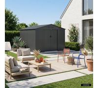 Alice's Garden (8.7 X 10.1Ft) 8.95M² Metal Garden Shed - Flandre Grey And White - Tool Shed With Single Latch Door Ground Fixing Kit Supplied