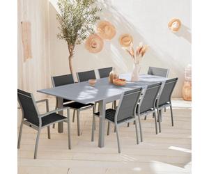 Sweeek - 8-Seater Extendable Aluminium Garden Table Set With Chairs Grey 244X100X75 Cm - Chicago 8