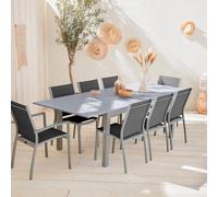 Sweeek - 8-Seater Extendable Aluminium Garden Table Set With Chairs Grey 244X100X75 Cm - Chicago 8