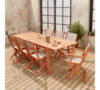 Sweeek - 8-Seater Extendable Wooden Garden Table Set With Chairs Almeria 8 Natural 240X100X75 Cm