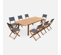 Sweeek - 8-Seater Extendable Wooden Garden Table Set With Chairs Almeria Natural 240X100X75 Cm