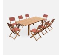 Sweeek - 8-Seater Extendable Wooden Garden Table Set With Chairs Almeria Natural 240X100X75 Cm
