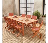 Sweeek - 8-Seater Extendable Wooden Garden Table Set With Chairs Natural 240X100X75 Cm - Almeria 8