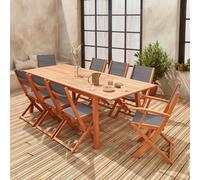 Sweeek - 8-Seater Extendable Wooden Garden Table Set With Chairs Natural 240X100X75 Cm - Almeria 8