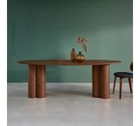 Sweeek - 8-Seater Oval Dining Table Rubberwood And Oak Veneer Leonore Walnut Coloured 220X110X73 Cm