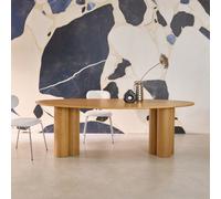 Sweeek - 8-Seater Oval Dining Table Rubberwood And Oak Veneer Natural 220X110X73 Cm - Leonore