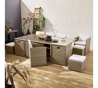 Sweeek - 8 To 12-Seater Rattan Cube Table Set With Chairs Beige 110X222X73 Cm - Vabo 12
