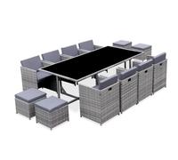 Sweeek - 8 To 12-Seater Rattan Cube Table Set With Chairs Mixed Grey 110X222X73 Cm - Vabo 12