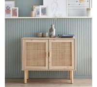 Sweeek - 80Cm Cabinet With Wood And Rattan Decor With 2 Doors Camargue Natural 80X30X68 Cm