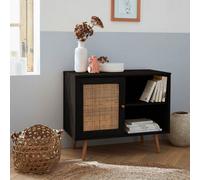 Sweeek - 80Cm Scandi-Style Storage Cabinet With Wooden And Cane Rattan Boheme Black 80X39X65.8 Cm