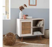 Sweeek - 80Cm Scandi-Style Storage Cabinet With Wooden And Cane Rattan Boheme Blanc Cassé 80X39X65.8 Cm