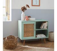 Sweeek - 80Cm Scandi-Style Storage Cabinet With Wooden And Cane Rattan Boheme Celadon Green 80X39X65.8 Cm
