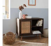 Sweeek - 80Cm Scandi-Style Storage Cabinet With Wooden And Cane Rattan Boheme Dark Wood Colour 80X39X65.8 Cm