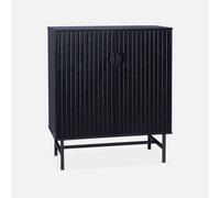 Sweeek - 83.5Cm Wooden-Effect Sideboard With Black Grooves Bazalt Black 80X39X92.5 Cm