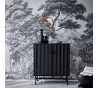 Sweeek - 83.5Cm Wooden-Effect Sideboard With Black Grooves Bazalt Black 80X39X92.5 Cm