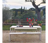 Swe luminium Garden Table With 2 Beige Benches 8 Seats 200 X 40 X 45 Cm