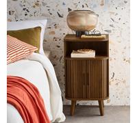 Swe edside Table With 2 Sliding Doors And 1 Grooved Wood Effect Niche Legacy Walnut 40X40X70 Cm