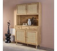 Swe oheme Buffet Wood And Caning 4 Doors 3 Drawers 110 Cm Natural Pine Wood Legs Paper Covering