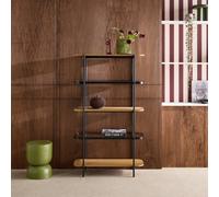 Swe ookshelf, Glass, Wood Decor And Metal, 5 Levels, Natural, 90X34X155 Cm - Smooky