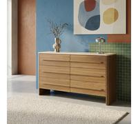 Swe hest Of 6 Drawers With Travertine Effect Top And Wood Decor Walnut 120X40X75 Cm - Aretha