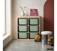 Swe hildren Storage Unit With 6 Colourful Bins, Natural, Greenish-Grey 81X30X91 Cm - Sora