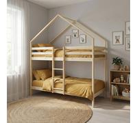 swe hildren's bunk bed cabin natural pine 90 x 190 cm in Beige | Size: Single swe eige Single