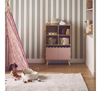 Swe hildren's Pine Wood Library 2 Doors 4 Shelves Azur Pink 60X30X104.5 Cm