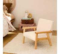 swe hildren's scandi-style armchair in boucle fabric, rubberwood in White sweeek White