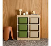 Swe hildren's Storage Unit With 6 Plastic Bins Natural-Coloured Olive Green/taupe 81.5X30X89 Cm - Sora