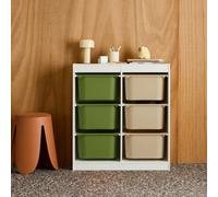 Swe hildren's Storage Unit With 6 Plastic Bins White Olive Green/taupe 81.5X30X89 Cm - Sora