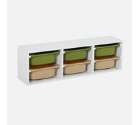 Swe hildren's Storage Unit With 6 Plastic Bins White Olive Green/taupe 97.5X21X29.4 Cm - Sora