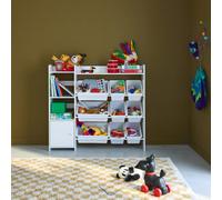 Sweeek - Children's Storage Unit With 9 Storage Boxes 4 Shelves 1 Door Sora White 111.8X29.7X100 Cm