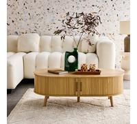 Sweeek - Coffee Table With Sliding Doors And Grooved Wooden-Effect Compartments Legacy Natural 110X59X39 Cm