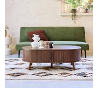 swe offee Table With Sliding Doors & Grooved Wooden-effect Compartments in Walnut sweeek Walnut