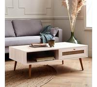 Sweeek - Coffee Table With Wood And Cane Effect Boheme Blanc Cassé 110X59X39 Cm