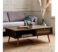 Sweeek - Coffee Table With Wood And Cane Effect Boheme Dark Wood Colour 110X59X39 Cm