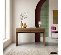 swe onsole with wood decor & travertine effect top, 2 drawers, 120cm in Dark Brown swe ark Brown