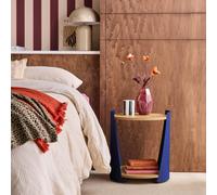 swe urved metal side table or bedside table with wood decor & casters in Blue swe lue
